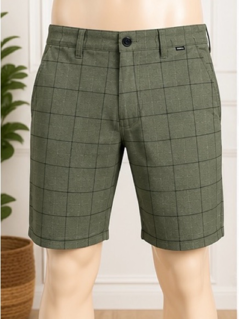 Hurley Phantom Hybrid Shorts Men’s 34 Olive Windowpane Stretch 10” Inseam